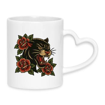Tiger with roses - Mug with Heart-Shaped Handle - white - Right