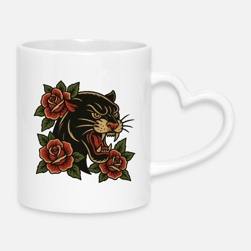 Tiger with roses - Mug with Heart-Shaped Handle - white