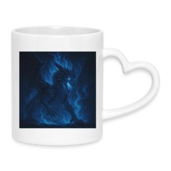 Blauer Feuerdrache im Nachtschatten - Tasse mit Herzhenkel - Weiß - Rechts