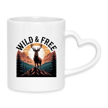T-shirt Cerf Sauvage et Libre | Randonnée en plein air : nature - Mug avec anse en forme de cœur - blanc - Droite