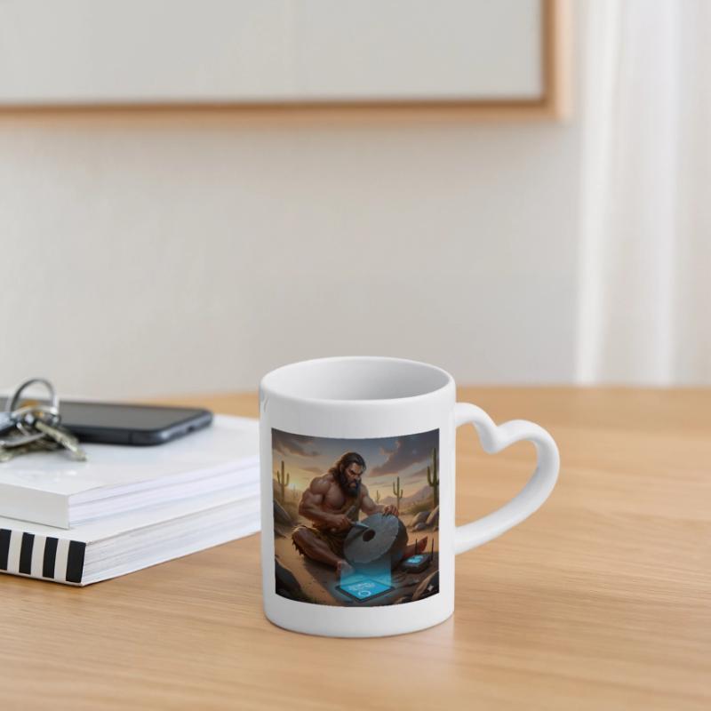 Caveman Tech Support - The First Tutorial Mug with Heart-Shaped Handle