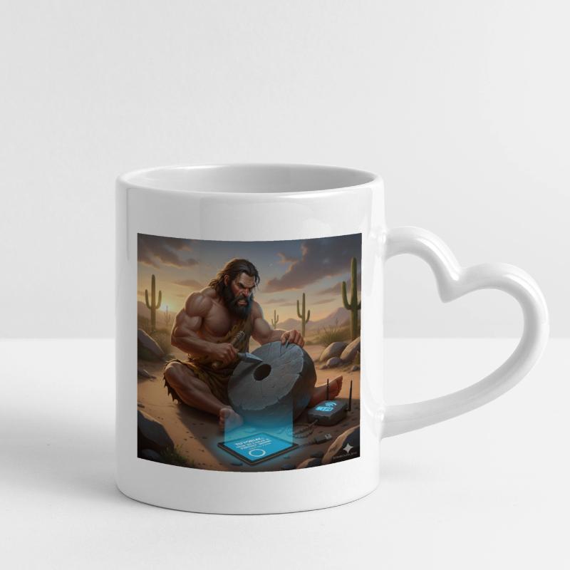 Caveman Tech Support - The First Tutorial Mug with Heart-Shaped Handle