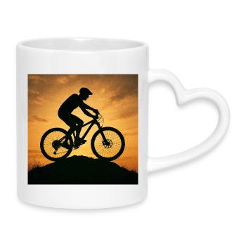 Sonnenuntergang Mountainbike Silhouette - Tasse mit Herzhenkel - Weiß - Rechts