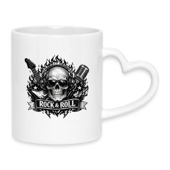Schädelrock mit Mikro und Gitarre - Tasse mit Herzhenkel - Weiß - Rechts