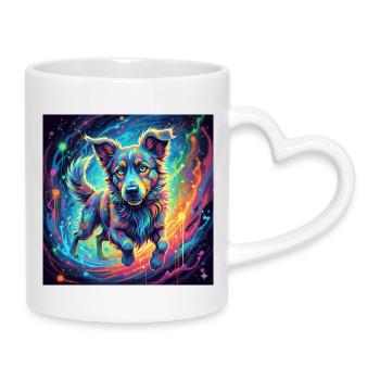 Neonfarbiger Hund im Farbwirbel - Tasse mit Herzhenkel - Weiß - Rechts