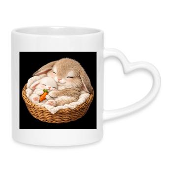 Maman lapin dort avec son bébé - Mug avec anse en forme de cœur - blanc - Droite