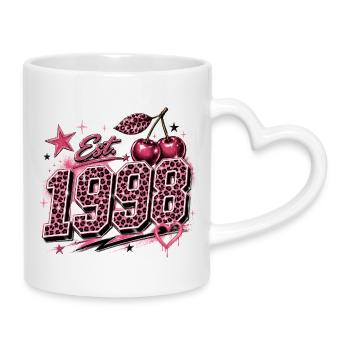 Est. 1998 Pink Leopard Birthyear - Tasse mit Herzhenkel - Weiß - Rechts