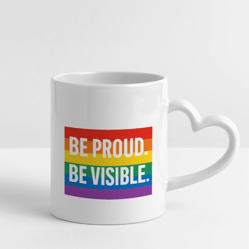 Rainbow Pride Statement Design Mug with Heart-Shaped Handle