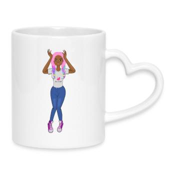 Schwarzes Mädchen, pinke Zöpfe, Haare, süßes Afro-Mädchen, - Tasse mit Herzhenkel - Weiß - Rechts