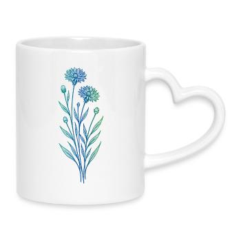 Kornblume Linienkunst Blau Minimalistisches Design - Tasse mit Herzhenkel - Weiß - Rechts