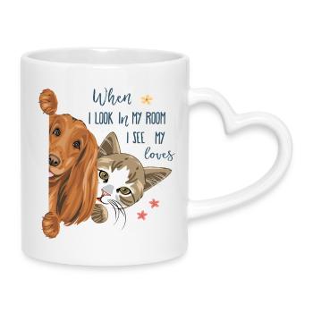 Dog and cat - Mug with Heart-Shaped Handle - white - Right