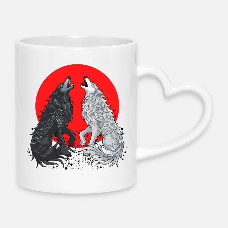 Black and Grey Dragon Wolf - Mug with Heart-Shaped Handle - white