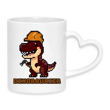 DinoBAUrier - Pixel Art Dinosaurier Bauhelm! 👷‍♂️ - Tasse mit Herzhenkel - Weiß - Rechts