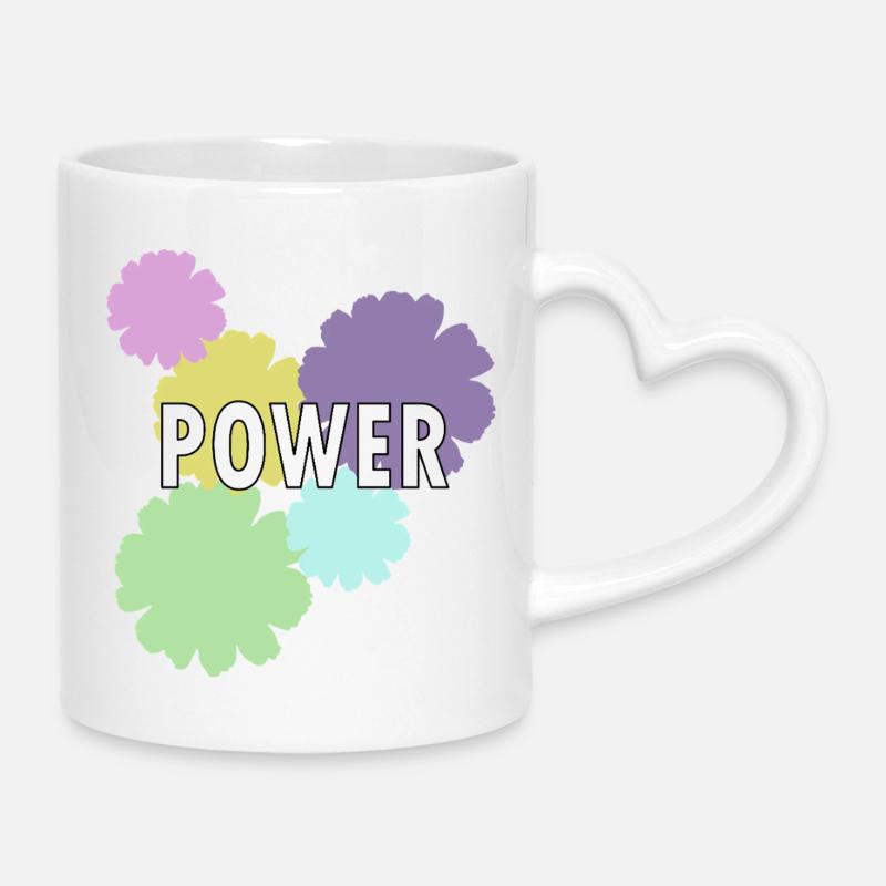 Mama Flower Power - Mug avec anse en forme de cœur - blanc