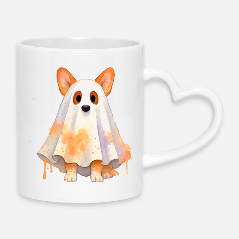 Dog Ghost Watercolor - Mug with Heart-Shaped Handle - white