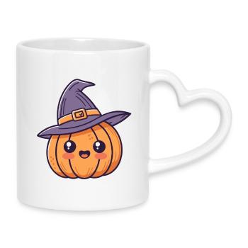 Kawaii Hexe Kürbis - Tasse mit Herzhenkel - Weiß - Rechts