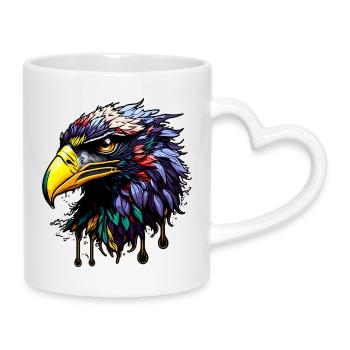 Bunter Adler mit hellen Federn - Tasse mit Herzhenkel - Weiß - Rechts