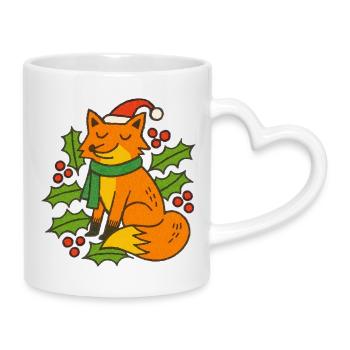 Renard des Fêtes en écharpe et chapeau - Mug avec anse en forme de cœur - blanc - Droite
