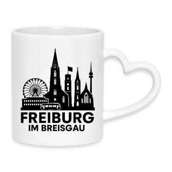 Freiburg im Breisgau Wahrzeichen Stadt Silhouette - Tasse mit Herzhenkel - Weiß - Rechts