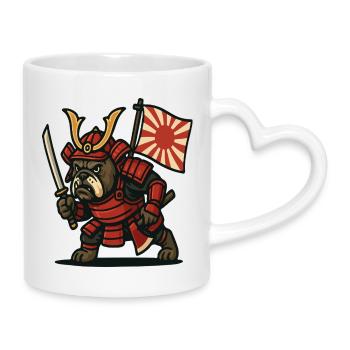 Samurai Bulldogge Krieger Japan Rüstung Design - Tasse mit Herzhenkel - Weiß - Rechts
