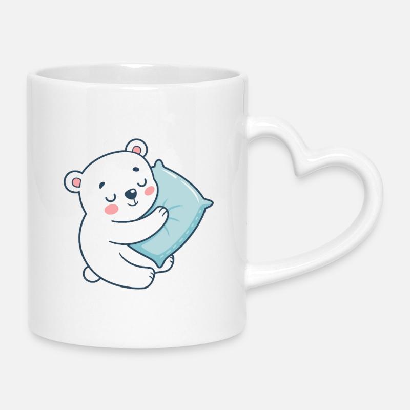 Soft Bear and Blue Pillow - Mug with Heart-Shaped Handle - white