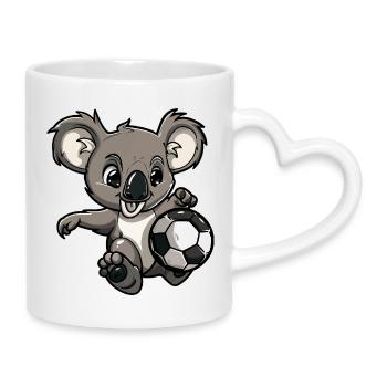 Koala Fußball Comic - Tasse mit Herzhenkel - Weiß - Rechts