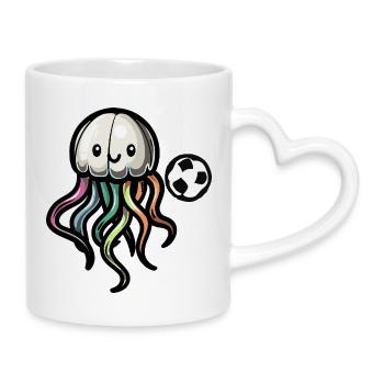 Qualle Fußball Comic - Tasse mit Herzhenkel - Weiß - Rechts