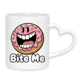 Beiß mich Donut Cartoon - Tasse mit Herzhenkel - Weiß - Rechts