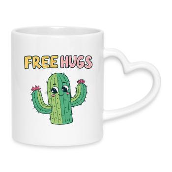 Kakteenkuscheln Kostenlose Umarmungen - Tasse mit Herzhenkel - Weiß - Rechts