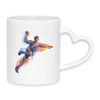 Dynamic handball jump throw in neon flames - Mug with Heart-Shaped Handle - white - Right