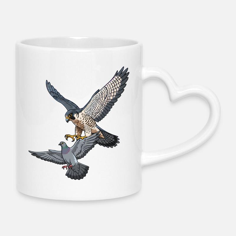 Peregrine falcon catches pigeon - Mug with Heart-Shaped Handle - white