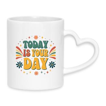 Aujourd'hui c'est ton jour coloré - Mug avec anse en forme de cœur - blanc - Droite