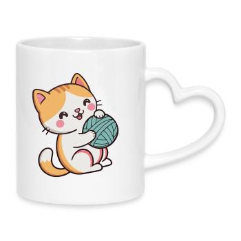 Cuddly kitten and blue ball - Mug with Heart-Shaped Handle - white - Right