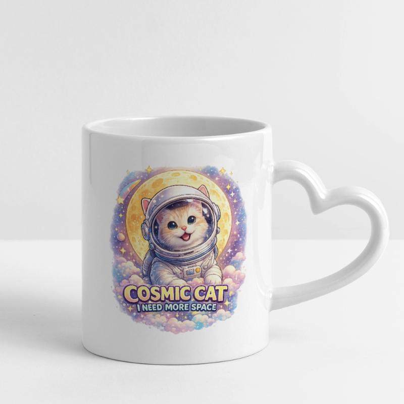 Cosmic Cat - Chat mignon dans l’espace Mug avec anse en forme de cœur