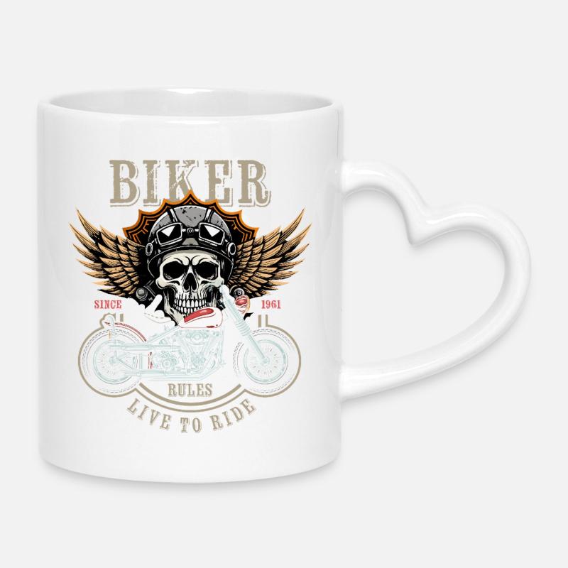 Biker Rules - Since 1961 - Live to Ride - Mug with Heart-Shaped Handle - white