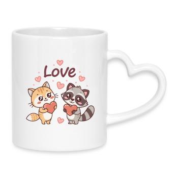 Hearts of Complices - Kawaii Animal Love - Mug with Heart-Shaped Handle - white - Right