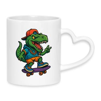 T-Rex Street Skater - Mug with Heart-Shaped Handle - white - Right