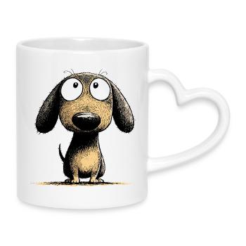 Googly Eyes Dachshund Dog Cartoon Art - Mug with Heart-Shaped Handle - white - Right