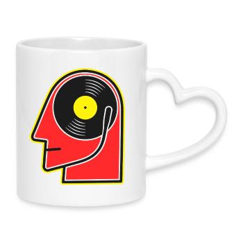 Portrait de tête de dessin animé d’album vinyle - Mug avec anse en forme de cœur - blanc - Droite