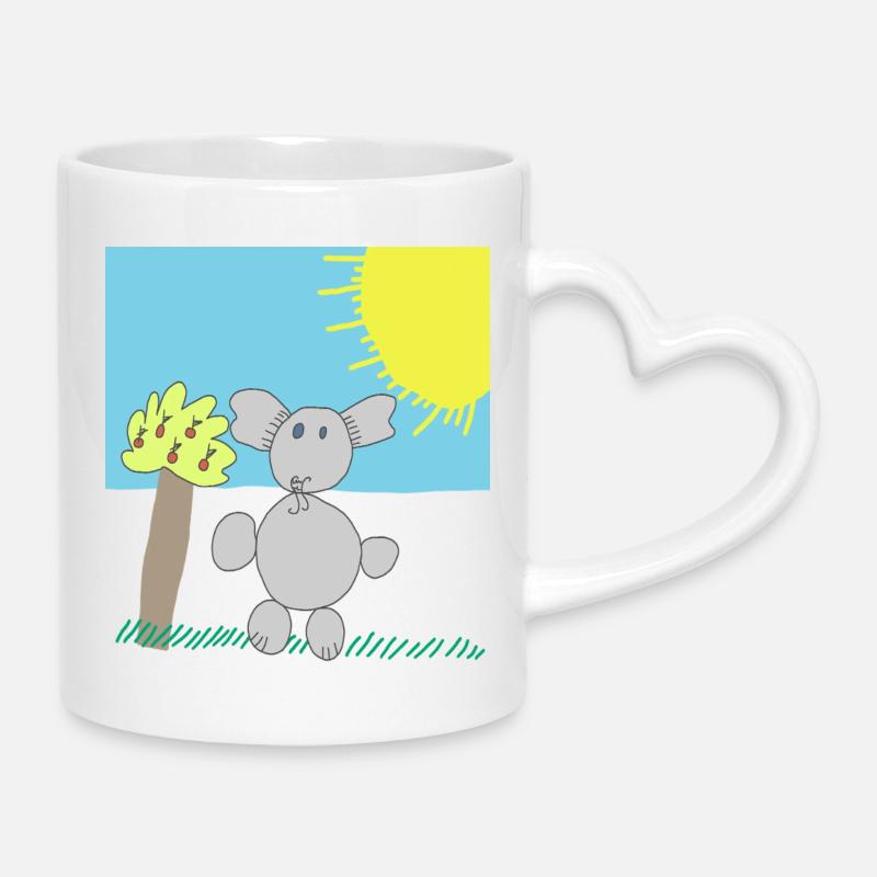Verspielter Elefant unter einer hellen Sonne - Tasse mit Herzhenkel - Weiß