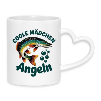Coole Mädchen Angeln - Tasse mit Herzhenkel - Weiß - Rechts