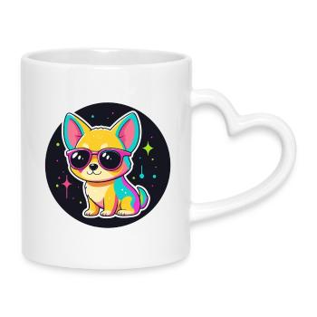 Dog Cosmos Neon Glasses - Mug with Heart-Shaped Handle - white - Right