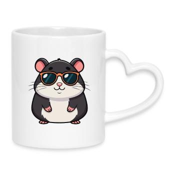 Schicke Hamster-Orange-Brille - Tasse mit Herzhenkel - Weiß - Rechts
