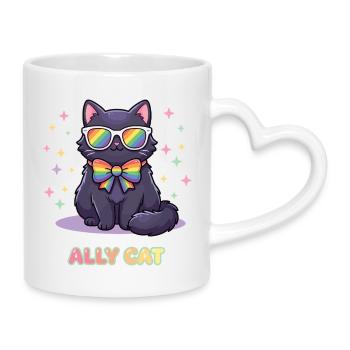 Pride Month LGBTQ - Ally Cat - Mug with Heart-Shaped Handle - white - Right
