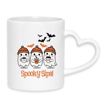 Trio de café fantôme Spooky Sips - Mug avec anse en forme de cœur - blanc - Droite