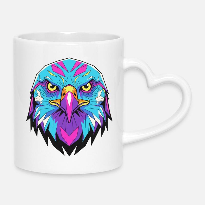 Geometric eagle in neon style - Mug with Heart-Shaped Handle - white