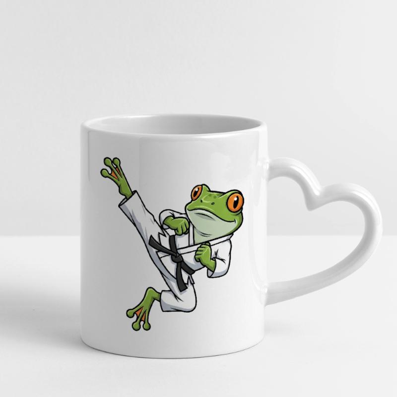 Whimsical Frog Toad Toad Karate Martial Arts Mug with Heart-Shaped Handle