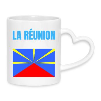 T-Shirt mit Vulkanflagge auf der Insel La Réunion - Tasse mit Herzhenkel - Weiß - Rechts