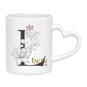 Letter L Luisa - Mug with Heart-Shaped Handle - white - Right