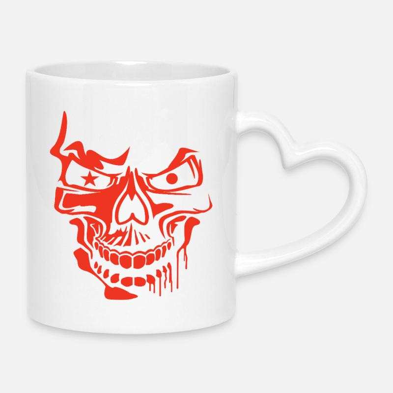Red Stylized Skull Illustration - Mug with Heart-Shaped Handle - white
